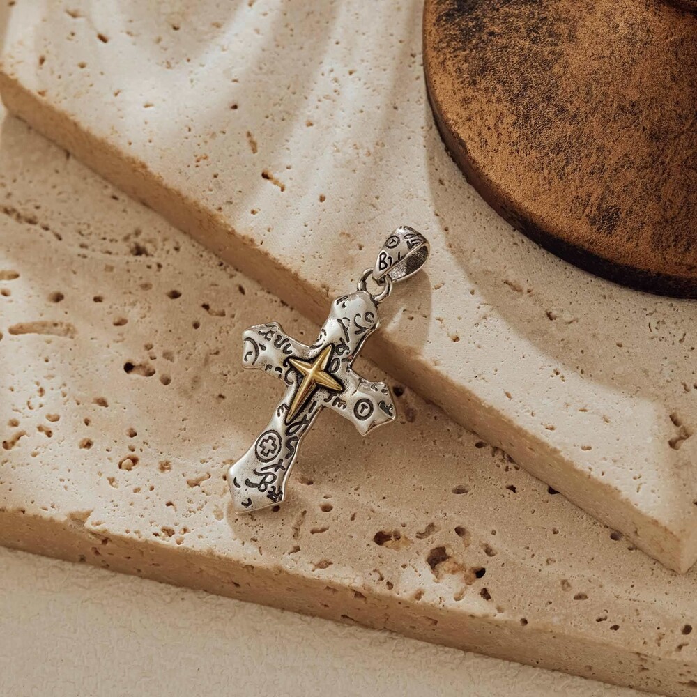 Sterling Silver Cross Pendant Necklace Oxidized Gothic Museori - Picture 2 of 6
